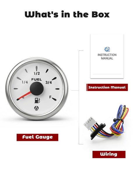 2-1/16 Inch Universal Fuel Gauge With IP67 Waterproof Housing And 8 Color Backlight, Precalibrated 0-90 Ohm And Five Common Sender Ranges, Easy Install, Built Tough For Your Ride, Clear Fuel Readout included with manual and wiring