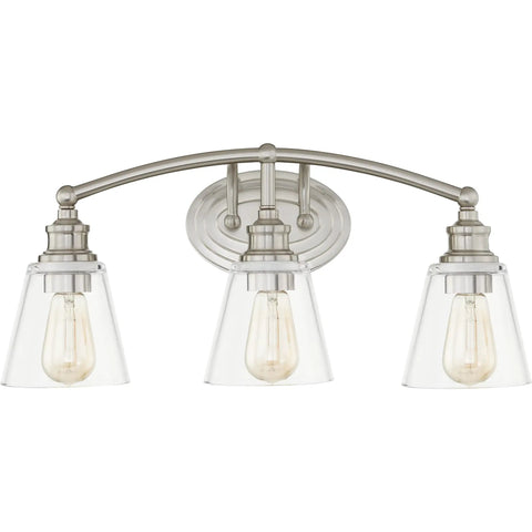 Sottile Vanity Light In Brushed Nickel Three Light Bar For Bathrooms Dimmable With Dimming Compatible Bulbs Three 100W Bulbs