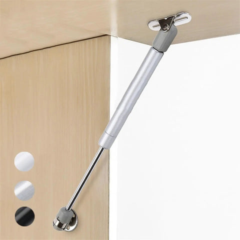 Soft Closing Cabinet Hinges For Kitchen Cupboards And Toy Box Lids, Heavy Duty Gas Strut Support 6kg To 15kg, Gray Finish shown in use