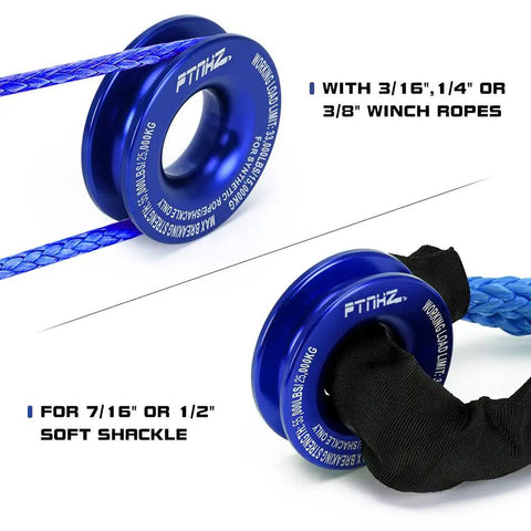 Heavy Duty Winch Snatch Recovery Ring With 55000 Lbs Minimum Break Strength Rope Retention Pulley Lightweight Recovery Blocks Towing Kit For ATV UTV SXS SUV Truck Off Road 4x4 Blue, blue aluminum with rope