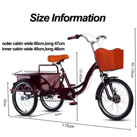 Adult Three Wheel Tricycle With Pedals Cargo Trike With Back Cabin Front And Rear Brakes Hydraulic Front Fork