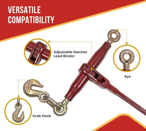2 Pack Heavy Duty Ratchet Lever Load Binder Five Sixteenths To Three Eighths Inch Chain With Grab Hooks And Eye 7100 Lbs Working Load Limit