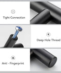 Close-up of Five Pack 10 Inch Matte Black Cabinet Handles For Kitchen Cabinets And Dresser Drawers, Stainless Steel Pulls With Anti-Stain Finish showing tight connection and deep hole thread.