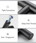 Professional Grade Matte Black Cabinet Pulls For Kitchens And Bathrooms Ultra Smooth stainless steel handles showing tight connection, deep hole thread, anti-fingerprint.