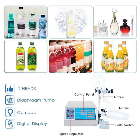 Double Head Digital Liquid Filler With Twin Nozzles Pro Grade 3-4000ml Per Head Automatic Counting Self Priming Leakage Proof Ideal For Drinks Water Juice Perfume And Essential Oils with control panel and display