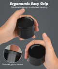 Hands holding a 2 Inch Spice Grinder For Kitchen Spices Screen Free 3 Piece 4 Part Zinc Alloy Black Portable Grinder With Sharp Teeth