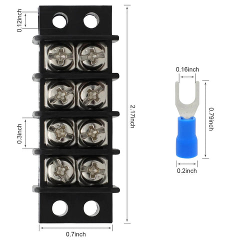 Dual Row Terminal Block Kit, 2 Pack, 4 Circuits, 20-30A, 200V-450V, Screw Terminal Strip With 16 PCS Heat Shrink Wire Connectors shown