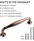 6 Pack Cabinet Pulls 96mm Brushed Red Copper Antique Finish Solid Zinc Alloy Drawer Handles with screws and gaskets