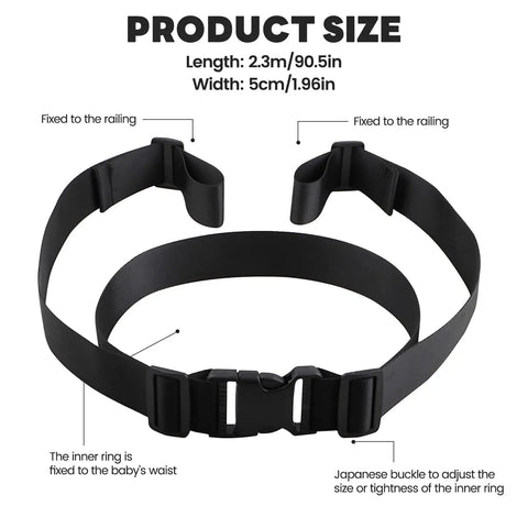 Two-Stage Child Safety Harness For Bikes Trikes And Motorcycles Adjustable Safety Belt measurement diagram