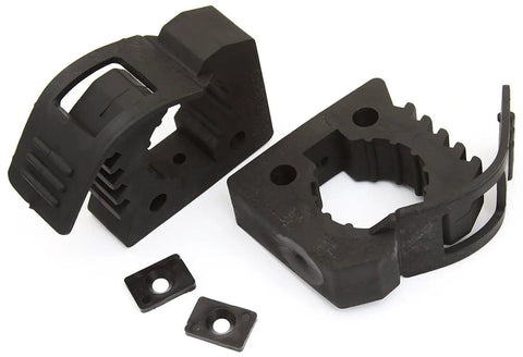 Rugged Quick Fist Clamp Mount For Tools And Gear Grips Objects From One To One And Three Quarter Inches In Diameter Keeps Shovels Axes Hoses And Gear Locked In Place Two Clamp Pack Ideal For Garage Or Vehicle Mounting shown in black rubber material