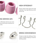 Get Your Hands On This Pl60 Plasma Cutter Kit Full Set Includes Cutting Torch Tip Nozzles And Consumables For Serious Welding Jobs With Super High Heat Resistance And Electric Flow That Keeps You Going All Day Long. Image of pink ceramic torch tips and metal pieces.