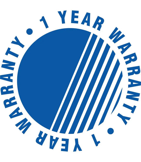 Blue circle logo with '1 Year Warranty' text around it, relating to Magnefix 4 Inch Rubber Face Vise Jaw Pads With Magnetic Backing Non Marring Grippy Grip