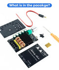 Bluetooth 5.0 Amplifier Board With TPA3116D2 Dual Channel 100W And 100W Output, components, screws, cables, and cover plate