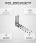 Stainless Steel L Bracket Corner Reinforcement For Furniture Easy Install For Cabinets Bookshelves And Wardrobes Keeps Frames Square And Stable Restores Wobbly Joints In Kitchens And Living Rooms 3.3 By 2.2 Inches One Piece with corrosion-resistant design and slotted holes.