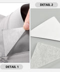 Premium White PVC Adhesive Collar Stays 240 Pack Shirt Collar Protectors For Men Dress Shirts detail of adhesive stays being applied to a dress shirt.