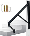 Straight Up Premium Wrought Iron Handrail For One Or Two Steps With Dead Simple Wall Mount Stair Grip Lever featuring a black rail and mounting hardware.