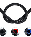 Black silicone heater hose coil, 6mm ID (1/4") x 5ft, reinforced; inner liners shown in red, blue, and white.