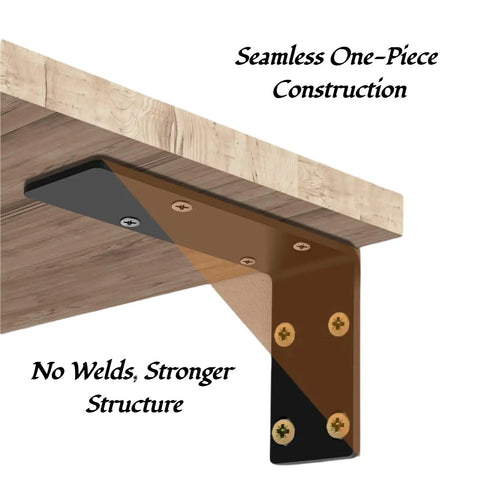 Heavy Duty Floating Shelf Brackets In Black For Wood Shelves Hidden L Brackets with seamless construction on wood shelf