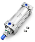 Pneumatic Air Cylinder With 50mm Bore And 100mm Stroke, Double Acting, Single Rod, M16x1.5 Threaded Rod, 1 Quarter Inch Port, Push-In Fittings