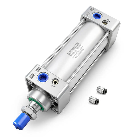 Pneumatic Air Cylinder With 50mm Bore And 100mm Stroke, Double Acting, Single Rod, M16x1.5 Threaded Rod, 1 Quarter Inch Port, Push-In Fittings