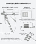 Dimensional measurement display for Zero Hassle Fully Automatic Electric Attic Ladder with details on dimensions and load capacity.