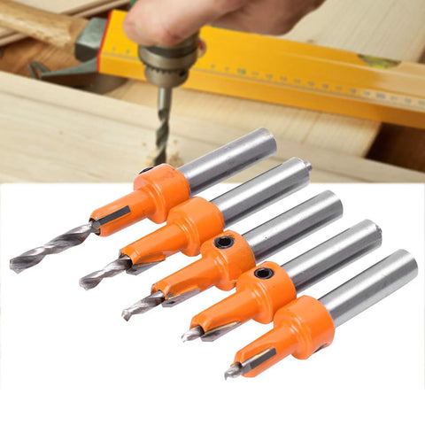 Five Piece Countersink Drill Bit Set With YG8 Alloy Cutter Heads, 2.8 To 4mm Drill Diameter, Oxidation Spray Treatment For Longer Life