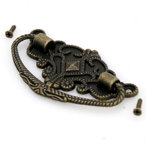 Six Pack Vintage Antique Brass Bail Pull Handles for Wooden Drawers and Cabinets 2.8 Inch Length and 1.7 Inch Height