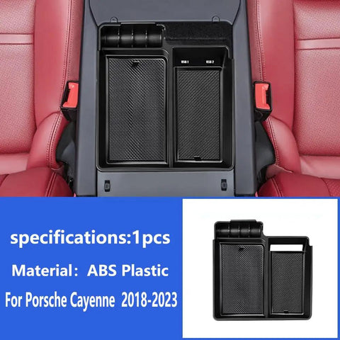 Center Console Organizer Tray For Porsche Cayenne 2018 2023 Armrest Storage Box ABS Plastic installed in car
