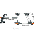 Heavy Duty Fully Adjustable Mobile Base Kit With Universal Steel Caster Wheels for moving shop tools, dimensions displayed.