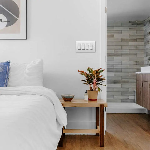 White 15 Amp Rocker Wall Switches 10 Pack Single Pole Decorator Light Switches Easy Install And Smooth Operation Pass And Seymour Compatible 120 277V Residential Grade Sleek Slim Design on bedroom wall