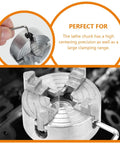 Close-up of a Mini Four Jaw Lathe Chuck Hand Clamp Zinc Alloy For Precision Machining And Workshop Use with hex key adjustment
