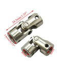 Five Pack 8mm to 8mm Universal Joint Motor Shaft Couplers Rotatable Steering Connectors showing dimensions and steel construction.