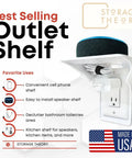 Double Wall Outlet Shelf With Cord Storage Strap To Declutter And Free Up Counter Space, Ideal For Alexa Echo Dot, White 1 Pack