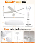 NWOP 28 Inch Plug-In Outdoor Ceiling Fan with Light and Remote, Waterproof Small Ceiling Fan for Patio Porch Balcony dimensions and features
