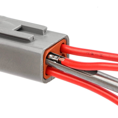 Close-up of Deutsch Terminal Extraction Tool Kit DT Series 3 Piece Set showing wire removal from a connector.