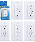 5-pack of GFCI Duplex Outlet With Tamper Resistant, Self Test, LED Indicator, 15 Amp 125 Volt, UL Listed White shown with packaging
