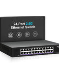 Unmanaged 24 Port 2.5G Ethernet Switch With 160Gbps Switching Capacity in a sleek fanless metal case, ideal for desktop or rack mount.