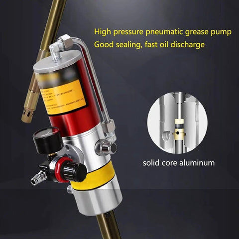 Top Shelf Heavy Duty Pneumatic Air Grease Pump For 20 To 55 Gallon Drums with gauge, hose, and solid aluminum design for fast grease dispensing.