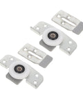 Heavy Duty Sliding Door Wheels For Cabinets And Closets 2 Pack Adjustable Iron Rollers with white wheels and metal brackets.