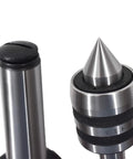 MT3 live center with 60-degree point and knurled collar; metal two-piece tailstock center set