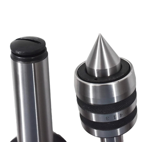 MT3 live center with 60-degree point and knurled collar; metal two-piece tailstock center set