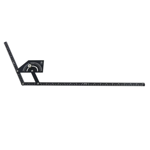 Heavy Duty Anodized Aluminum Angle Finder Protractor 0 To 180 Degrees For Tube And Sheet Metal Bending Layout With Quick Twist Lock Knob 20 Inch Arm, black design and graduated scale.