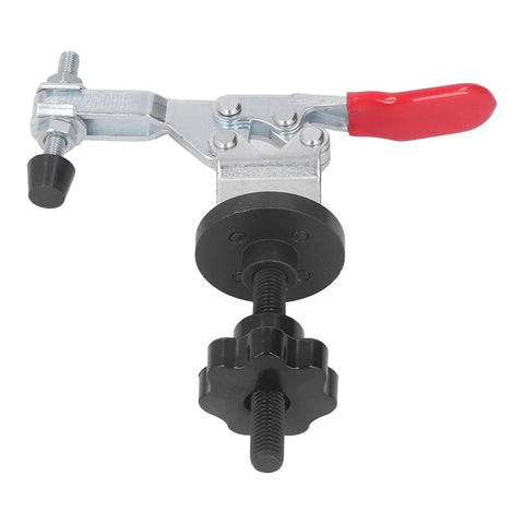 Quick Release Woodworking Bench Clamp Set With Toggle Clamps for woodworking jigs and fixtures, side view showing metal clamp.