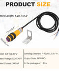 E3F-DS30C4 Photoelectric Sensor For Industrial Automation with mounting bracket and wire, front view, showing dimensions