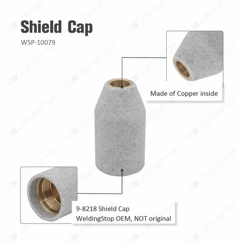 80A Standoff Tip And 9-8215 Electrode Kit For SL60 SL100 Plasma Torch Kits, Shield Cap, copper interior view