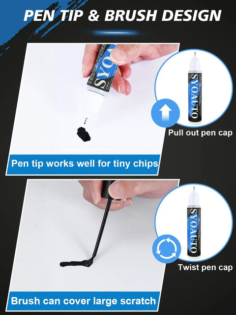 Black Car Touch Up Paint Pen 2 In 1 For Scratch Repair And Rust Prevention 0.4 Oz Auto Paint Pen with pen tip and brush design