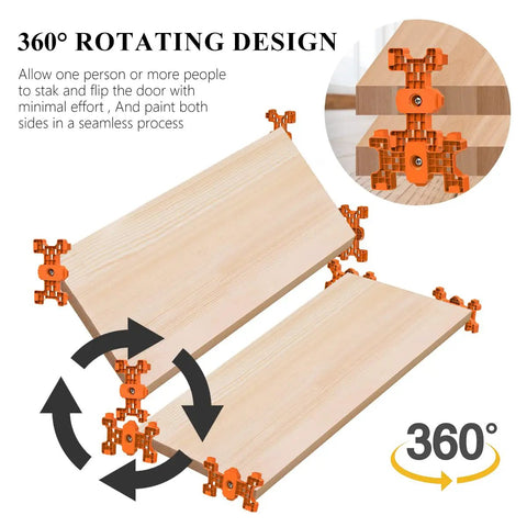 Spray Paint Rack Set for Doors and Cabinets, Interlocking Drying Racks with rotating design for easy stacking and painting, 8 piece kit.