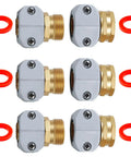 Garden Hose Repair Kit With Quick Connectors No Fuss All Metal Aluminum Mender Fittings Zinc Clamp System For Five Eighth Inch And Three Quarter Inch Hoses Includes Three Male And Three Female Connectors Six Clamps And Six Gaskets in close-up
