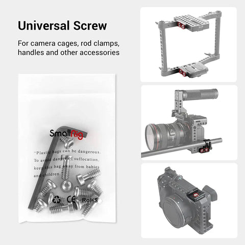 Solid Go To Allen Wrench And Quarter Inch Screws Accessory Kit Built Tough For Camera Rigging And Gear Mounting Straight Up No Nonsense twelve piece stainless steel screw kit with hex key.