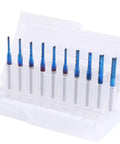 Nano Blue Coat End Mills Set For CNC Router Bits, 10 Pieces, Cutting Diameters 1.5 To 3.175 Millimeters, One Eighth Inch Shank